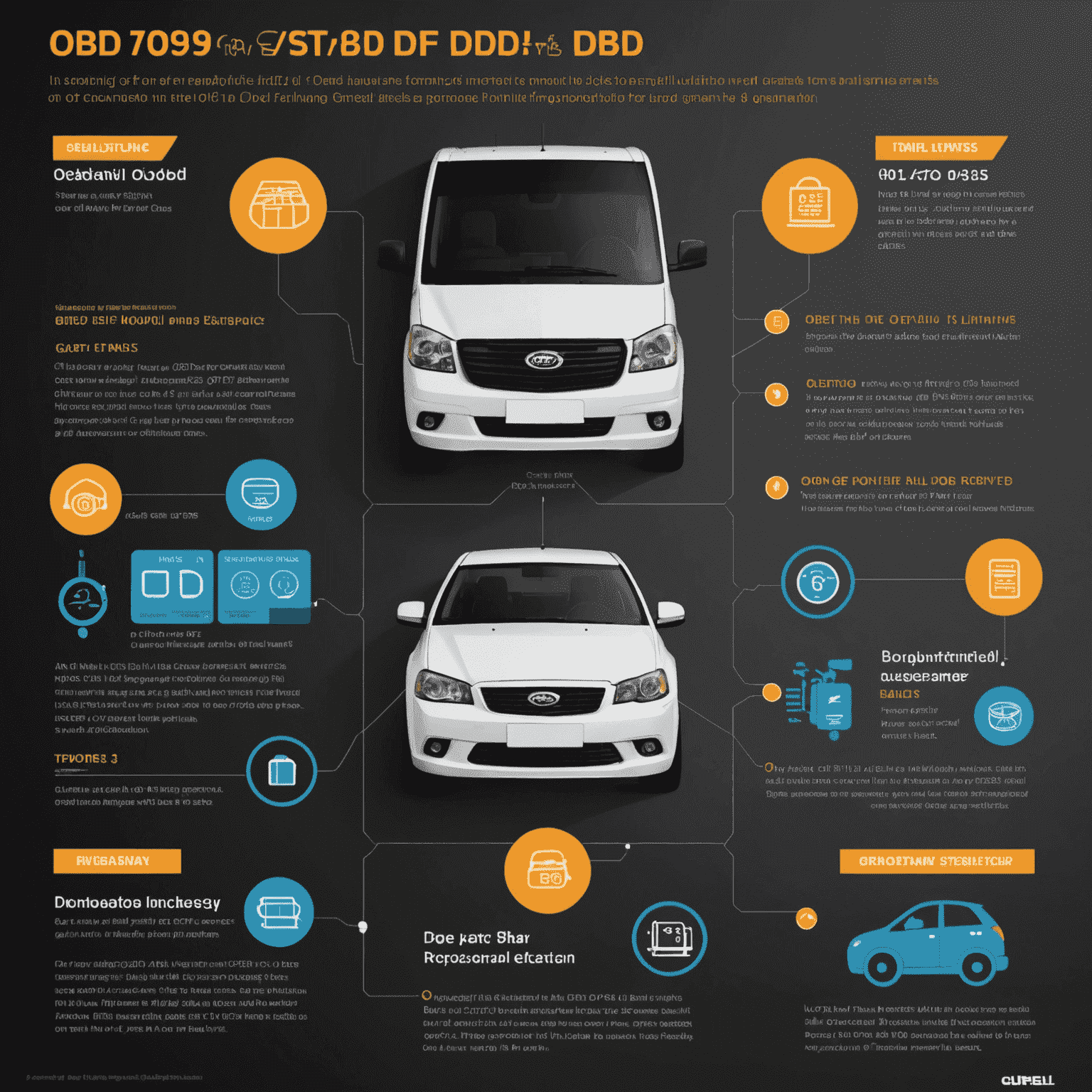 Infografica che mostra l'evoluzione dei sistemi OBD da OBD-I a OBD-III, evidenziando le caratteristiche chiave di ciascuna generazione